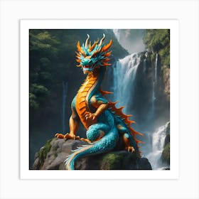 Chinese Dragon With Waterfall Art Print