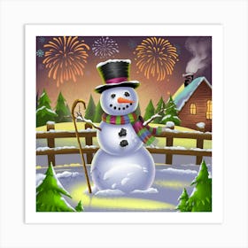 A Snowman With A Top Hat And A Cane Is S Tkoeazjvtu2vp K8fshrmg 1hdecdejqoi63t Ymhykja Art Print