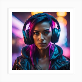 Young Woman With Headphones Art Print