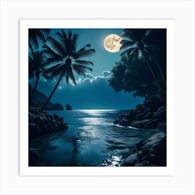 Full Moon Over The Ocean Art Print