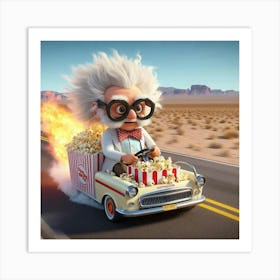 Scientist Driving A Car With Popcorn 2 Art Print