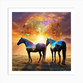 Two Horses In A Field Art Print