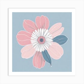 A White And Pink Flower In Minimalist Style Square Composition 299 Art Print