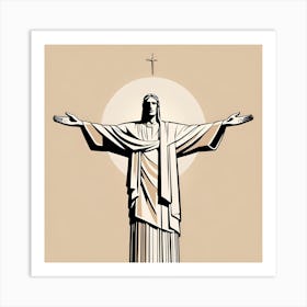 Christ The Redeemer wallart colorful beige background print abstract poster art illustration design texture for canvas Art Print
