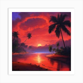 Sunset Over The Beach in Palm Island Art Print