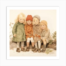 Three Girls and a Boy Art Print