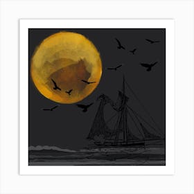 Sailing Sally Sailboat- Dark/Grey/Yellow Art Print