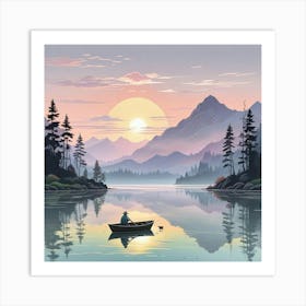 Lake With Boat In Mountain Art Print (2) Art Print