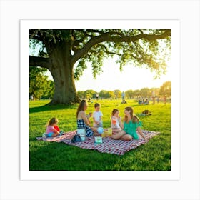 Family Enjoys A Leisurely Day In The Park Picnic Setup On A Checkered Blanket Laughter Playing Fr (4) Affiche