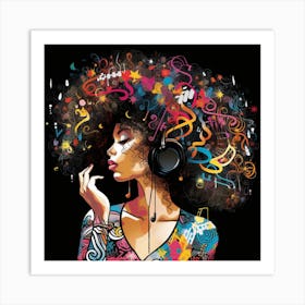 Afro Girl With Headphones Art Print