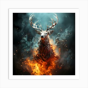 Deer In Fire Art Print