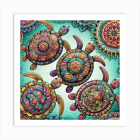 Turtles, Mandala Art 3 Art Print