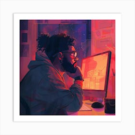 Portrait Of A Man Working At A Computer Art Print