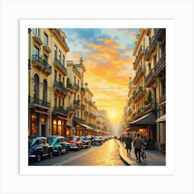 Sunset In Barcelona Art Print