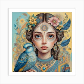 Girl With Bird Art Print