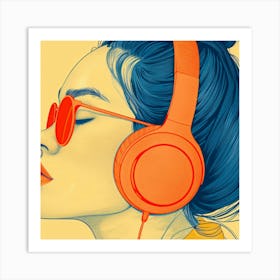 Illustration Of A Girl With Headphones Art Print