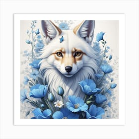 Fox With Blue Flowers Art Print