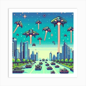 8-bit alien invasion Art Print