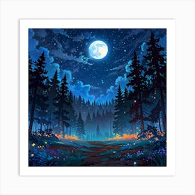 Leonardo Anime Xl A Dreamy Nighttime Forest Scene With A Deep 3 (1) Art Print