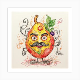 Pear With Mustache Art Print