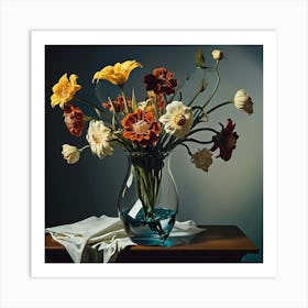 Flowers In A Glass Vase By Dali 1 Art Print