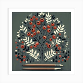 Scandinavian Art, Hawthorn berries 2 Art Print