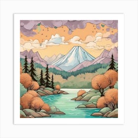 Landscape With Mountains And Clouds Art Print