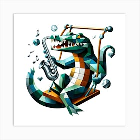 A Swinging Crocodile With A Diamond Saxophone, Inspired By The Cubist Collages Of Georges Braque 5 Poster