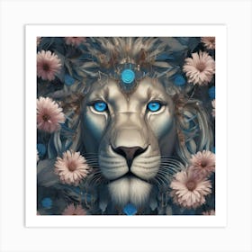 Lion in Flowers Art Print