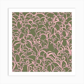 Pink And Green Floral Pattern, A Seamless Pattern, Flat Art, 177 Art Print