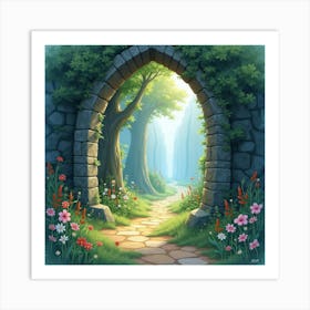 Elven Archway Leading To A Magical Realm, Watercolor 1 Art Print