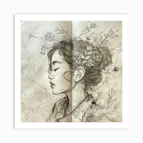 Asian Girl With Flowers Art Print