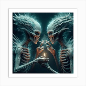 Two Skeletons Holding A Candle Art Print