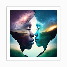 Two People Kissing In Space Art Print