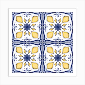 Blue And Yellow Tile Pattern Art Print