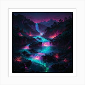 Waterfalls At Night 1 Art Print