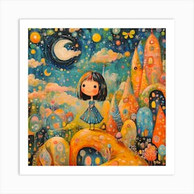 Little Girl In The Moonlight Art Print