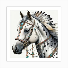 White Horse With Traditional Patterns Art Print