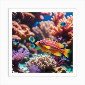 Photo Multi Colored Fish Swimming In A Vibrant Coral Reef Generative 1 Art Print