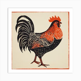 Retro Bird Lithograph Rooster 1 Art Print