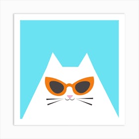 Cat In Sunglasses orange Art Print