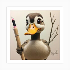 Duck With Pencil Art Print