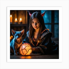 Dark Magic Glowing Beast Master Girl 5 Art Print