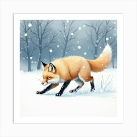 Fox In The Snow 3 Art Print