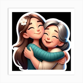 Two Women Hugging Art Print