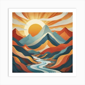 Flowing Forms Mountain Sun Art Print 0 Art Print