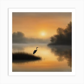 Heron At Sunrise Art Print