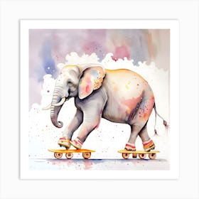 Rollerskating Elephant Art Print