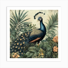 Peacock In The Jungle 6 Art Print