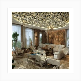 Living Room With Ornate Ceiling Art Print